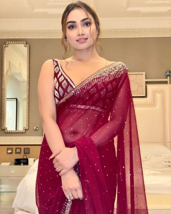 Woman's Wear Georgette Red Saree