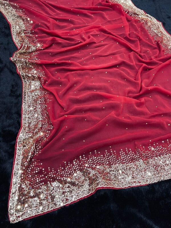 Woman's Wear Georgette Red Saree - Image 5
