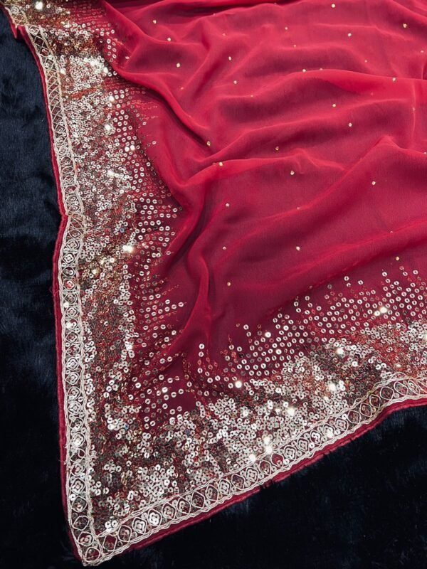 Woman's Wear Georgette Red Saree - Image 6