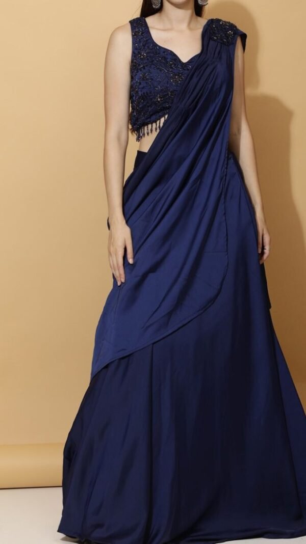 Beads & Stones Detail Satin Ready-to-Wear Saree - Image 7