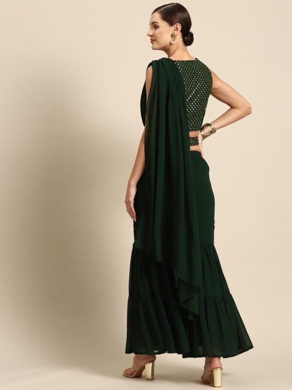 Green Embellished Georgette Ready to Wear Saree - Image 4