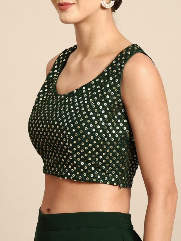 Green Embellished Georgette Ready to Wear Saree - Image 5