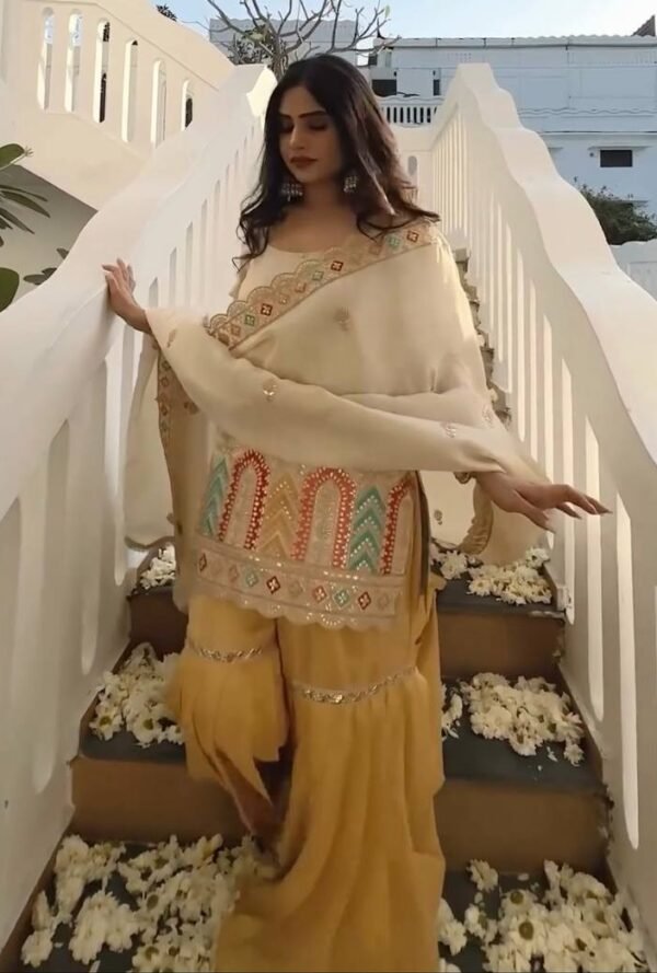 Georgette Party Wear White Sharara Suit - Image 2