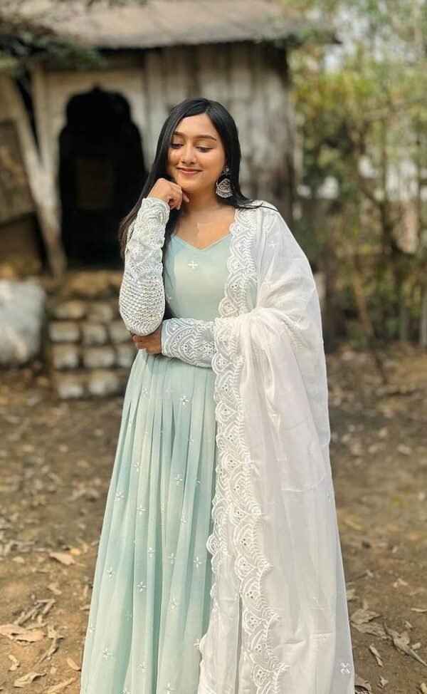 Designer Party Wear Light Green Anarkali Suit - Image 2