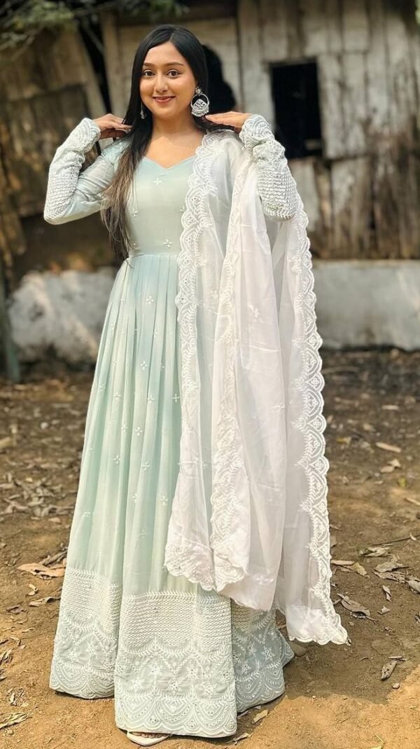 Designer Party Wear Light Green Anarkali Suit - Image 4