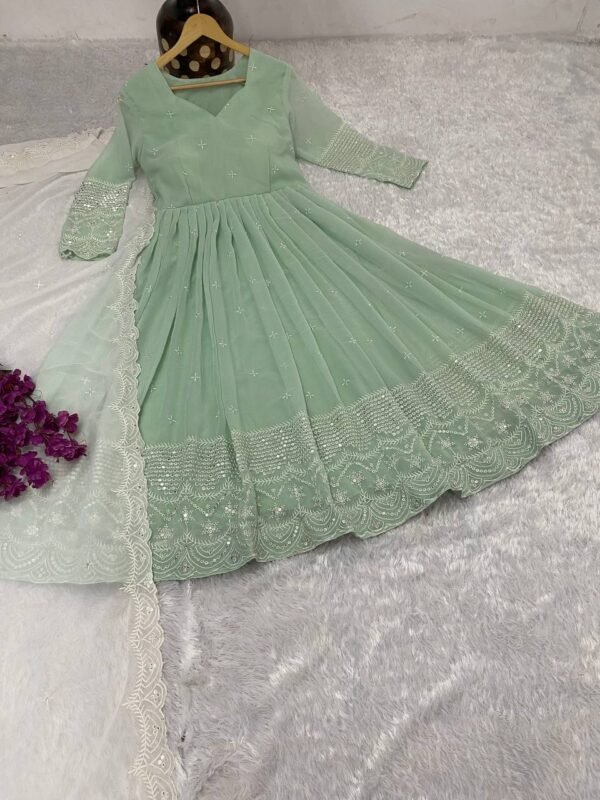 Designer Party Wear Light Green Anarkali Suit - Image 7