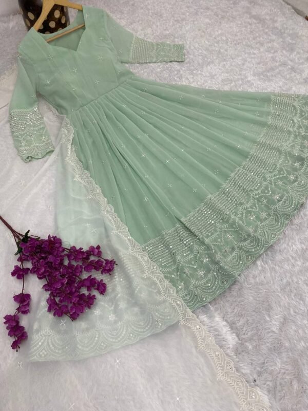 Designer Party Wear Light Green Anarkali Suit - Image 8
