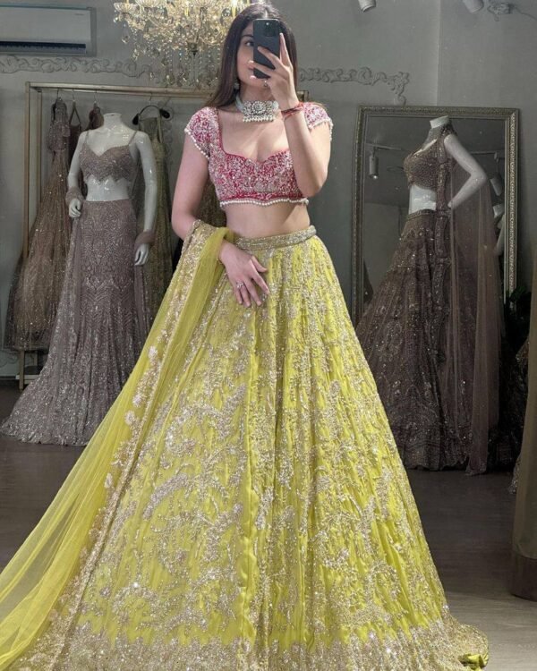 Bridal Wear Georgette Yellow Lehenga Choli