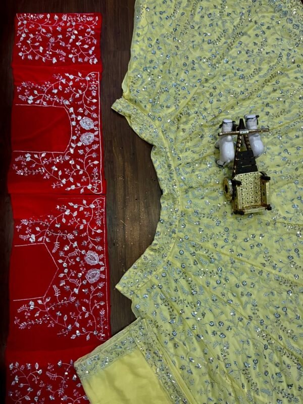 Bridal Wear Georgette Yellow Lehenga Choli - Image 5
