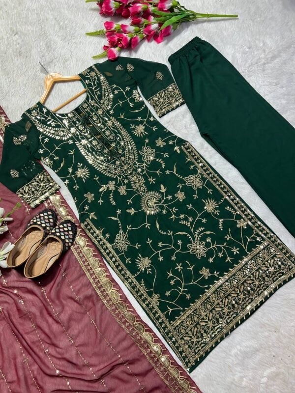 Georgette Embroidered Green Kurta Set - Image 2