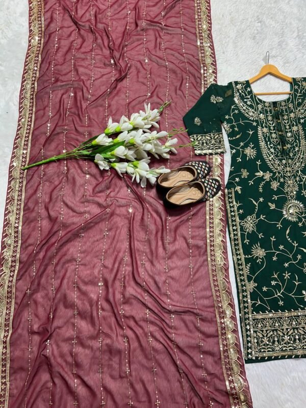 Georgette Embroidered Green Kurta Set - Image 5