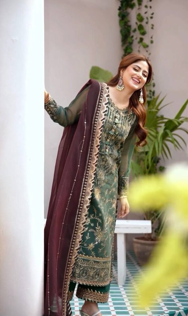 Georgette Embroidered Green Kurta Set