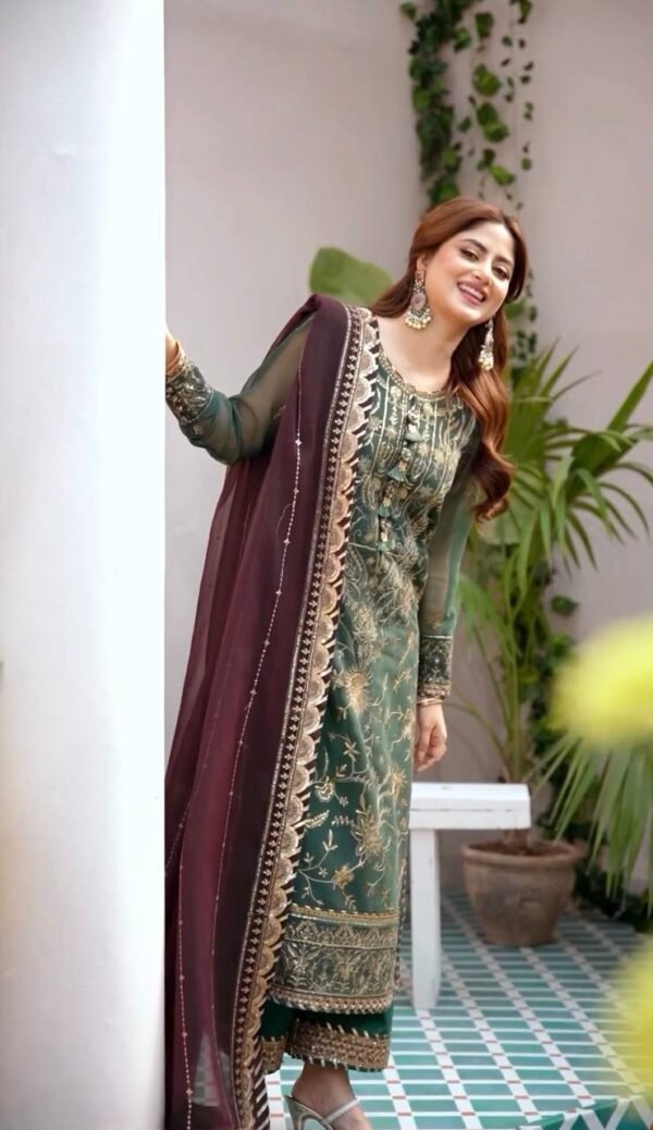 Georgette Embroidered Green Kurta Set - Image 7