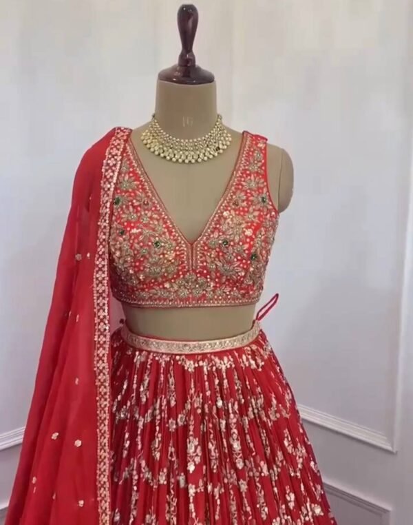 Trending Georgette Red Lehenga Choli - Image 3