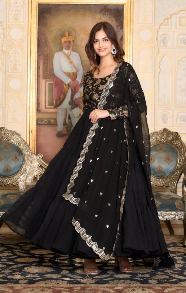 Readymade Georgette Black Gown Set - Image 2