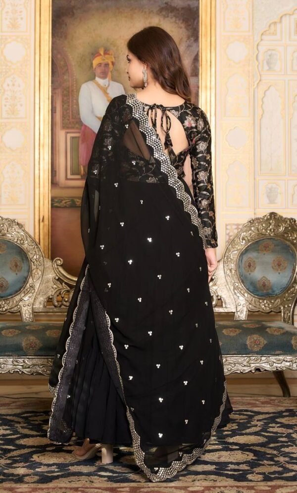 Readymade Georgette Black Gown Set - Image 3