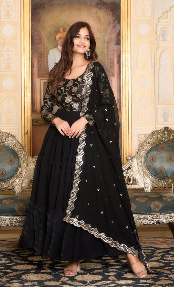 Readymade Georgette Black Gown Set