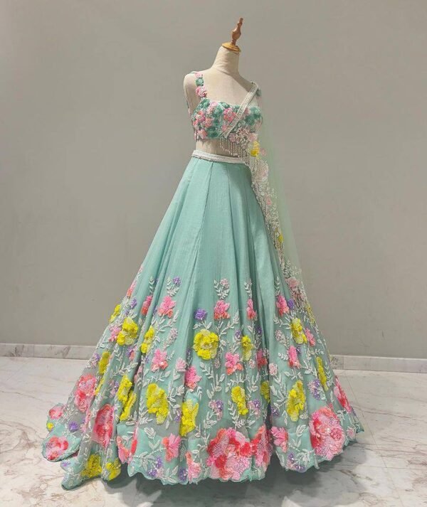 Georgette Embroidery Sky Blue Lehenga Choli - Image 2