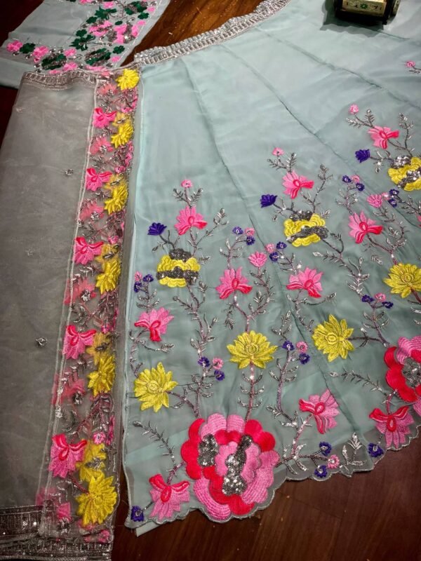 Georgette Embroidery Sky Blue Lehenga Choli - Image 5