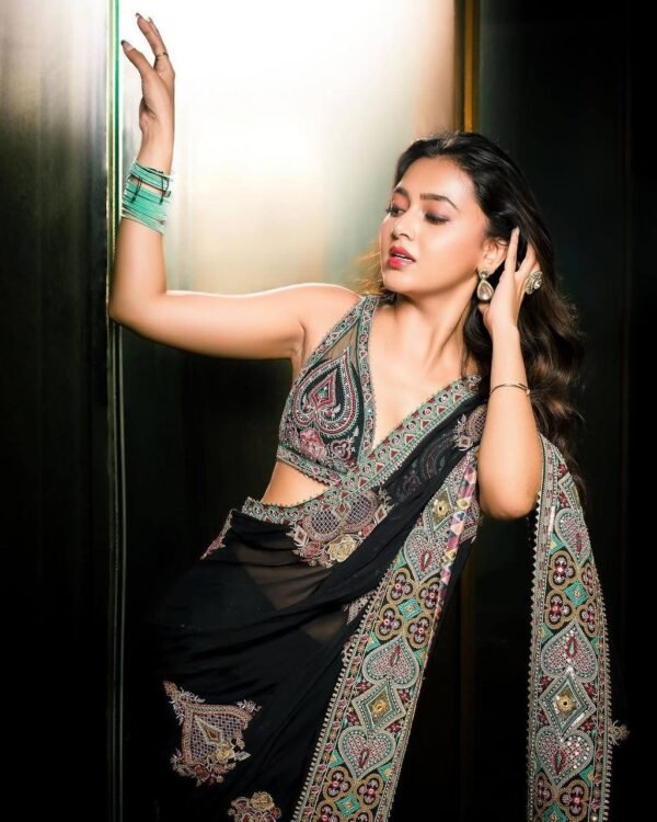 Embroidery Sequence Black Saree - Image 4