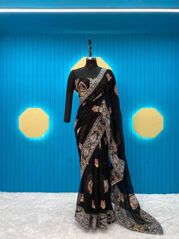 Embroidery Sequence Black Saree