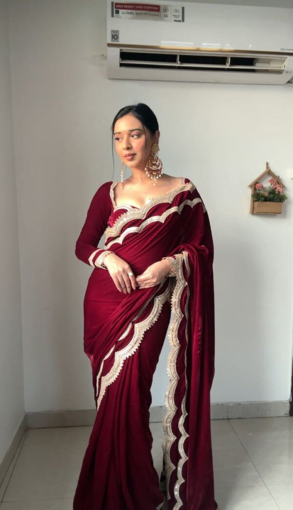 Best Seller Velvet Ready To Wear Saree - Image 2