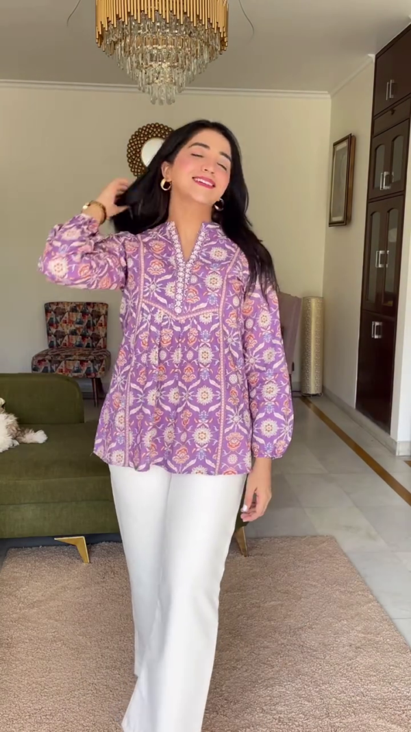 Ethnic Motifs Printed Mandarin Collar Pure Cotton Top - Image 4