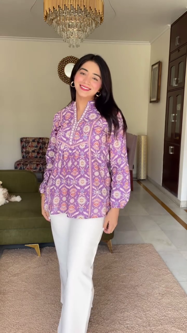 Ethnic Motifs Printed Mandarin Collar Pure Cotton Top