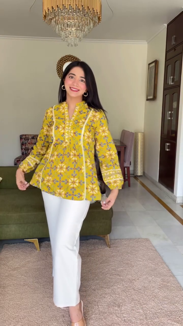 Ethnic Motifs Printed Mandarin Collar Pure Cotton Top - Image 2