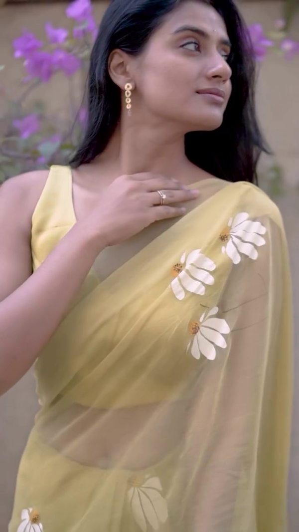Floral Print Madurai Organza Saree - Image 6