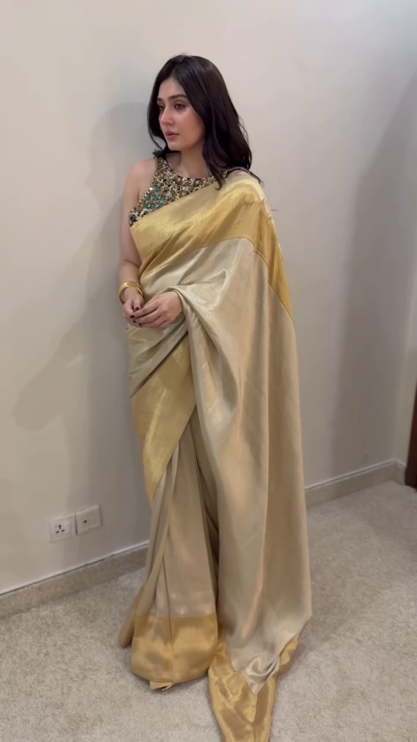Beads and Stones Tissue Saree With Blouse Piece