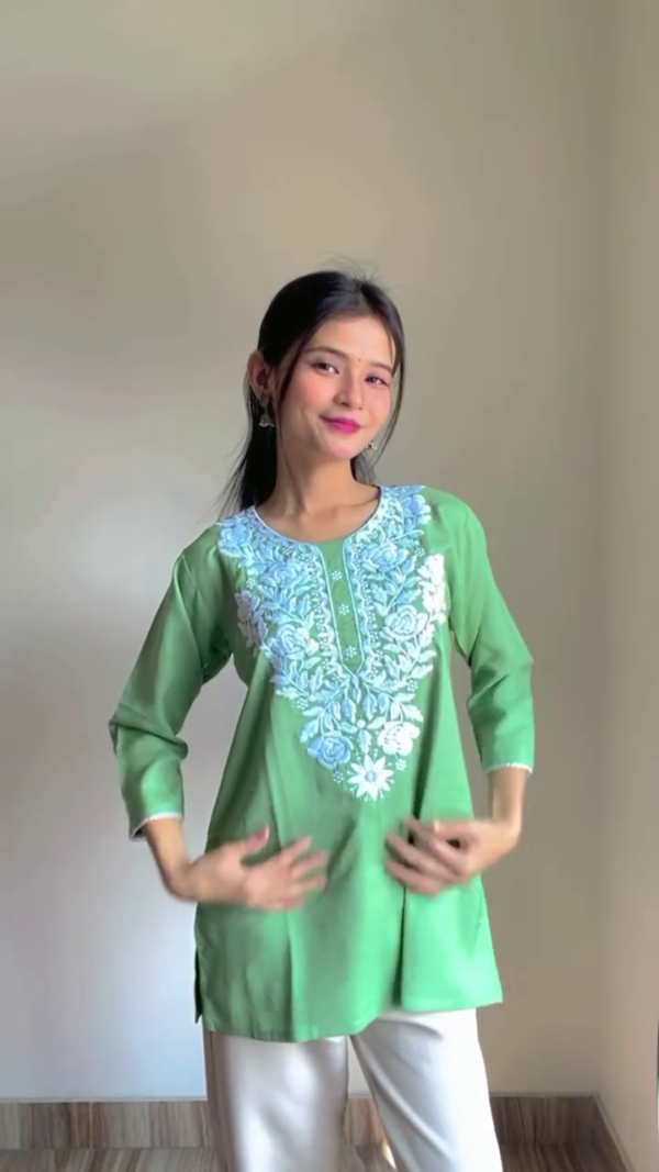 Short Chikankari Kurtis for Girls, Lakhnawi Tunic Top Kurta Design for Ladies, Woman Ethnic Kurthis