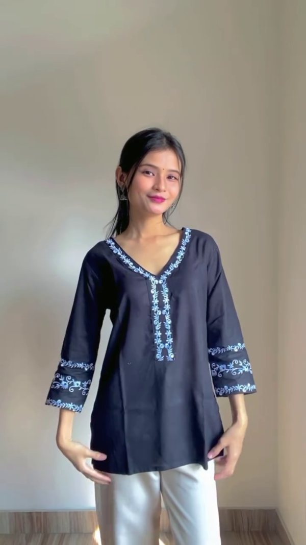 Short Chikankari Kurtis for Girls, Lakhnawi Tunic Top Kurta Design for Ladies, Woman Ethnic Kurthis - Image 4