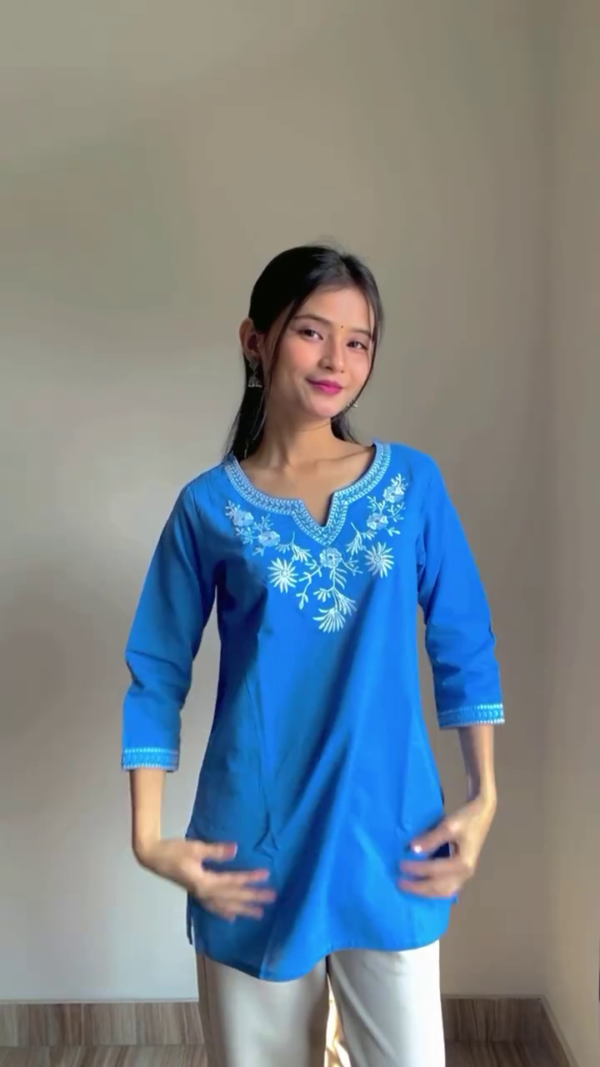 Short Chikankari Kurtis for Girls, Lakhnawi Tunic Top Kurta Design for Ladies, Woman Ethnic Kurthis - Image 5