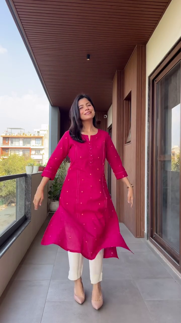 Straight fit and Flared bagru Printed Cotton Dress with Gathering and Pocket Details - Image 4
