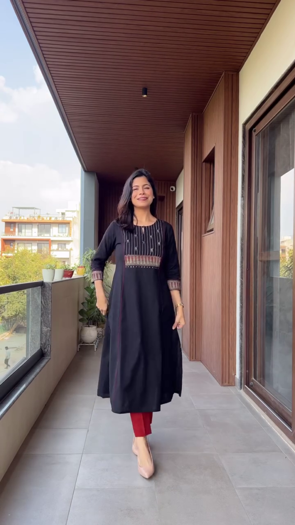 Straight fit and Flared bagru Printed Cotton Dress with Gathering and Pocket Details - Image 5