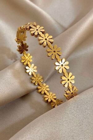 Golden Floral Bangle Bracelet for Women