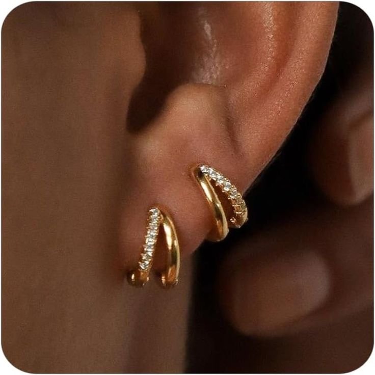Elegant Double Row Gold Hoop Earrings with Crystal Accents