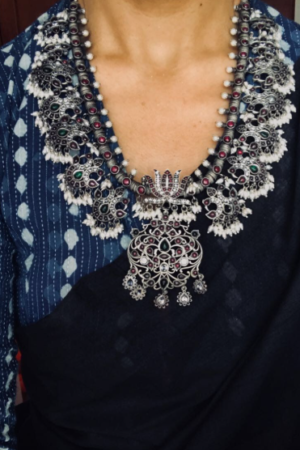 Oxidized Silver Choker Necklace with Intricate Detailing