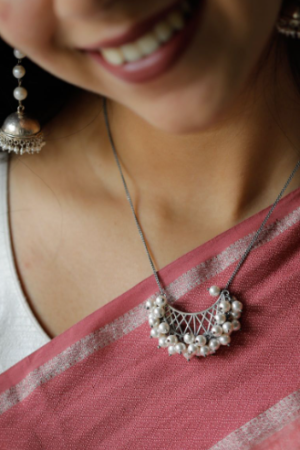 Oxidized Silver Choker Necklace with Intricate Detailing