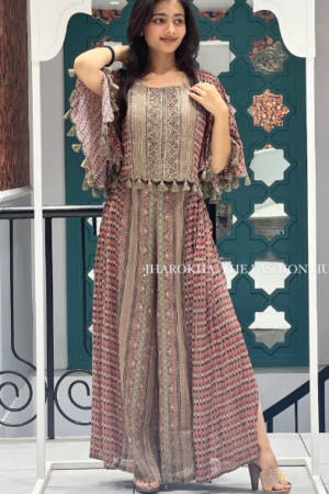 Bohemian Printed Anarkali Dress with Bell Sleeves