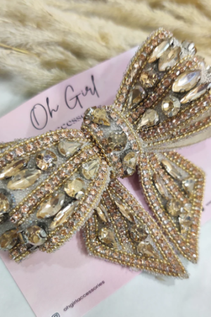Premium Crystal-Embellished Gold Bow Hair Accessory