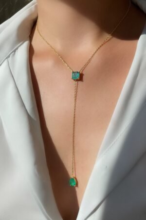 Gold Emerald Lariat Y-Necklace
