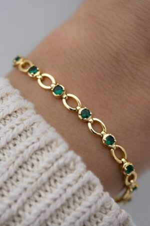 Gold Emerald Link Tennis Bracelet