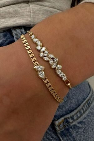 Gold Curb Chain & Crystal Link Bracelet Set