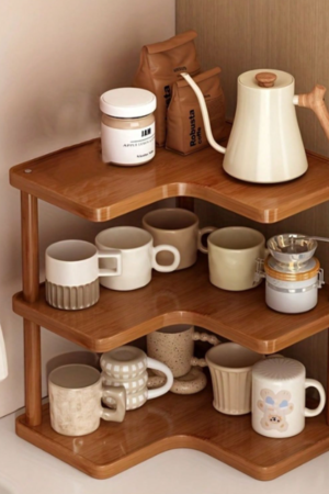 Wooden Corner Kitchen Counter Organizer – 3 Tier Multipurpose Shelf