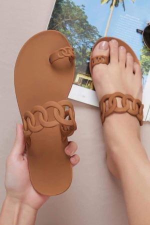 Trendy Flat Chain Strap Sandals for Women – Casual Summer Slippers