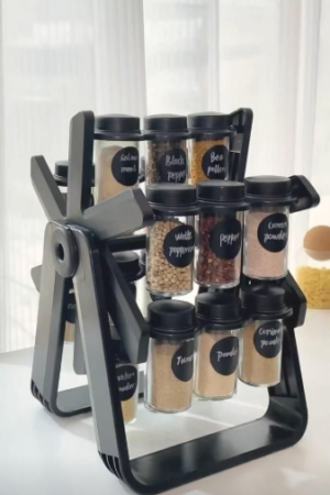 360° Rotating Spice Rack Stand with Glass Jars – Kitchen Masala Organizer