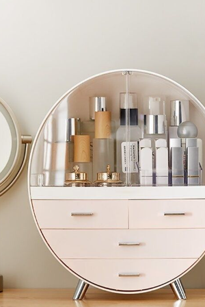 Luxury Round Makeup Organizer Cabinet with Drawers – Vanity Storage Unit