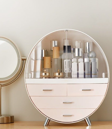 Luxury Round Makeup Organizer Cabinet with Drawers – Vanity Storage Unit